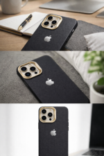Premium Black PU Leather iPhone Case with Metal Camera Ring. - Image 3